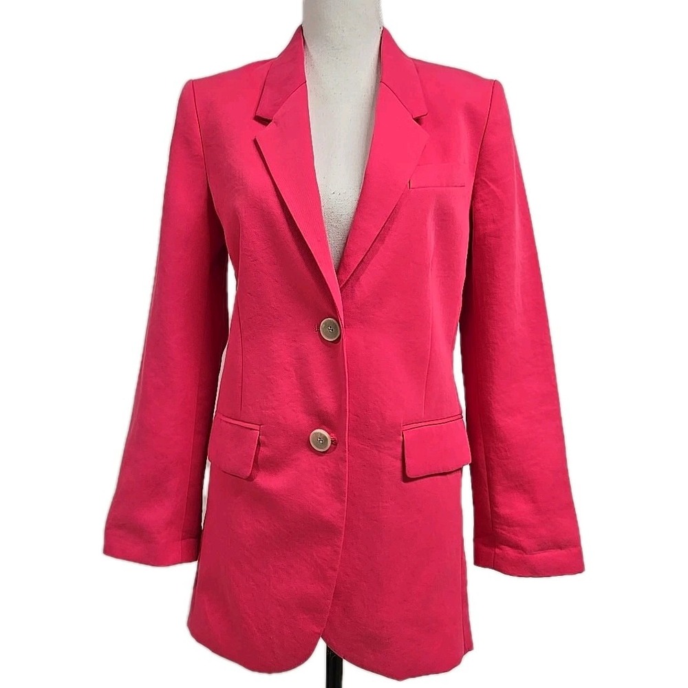H&M Two Button Boyfriend Blazer Bright Fuchsia Pink Women's Size XS Oversized